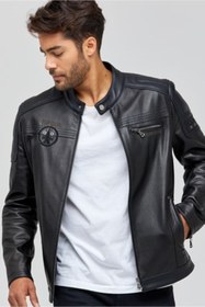 Resim Derimod Kawhi Erkek Siyah Slim-Fit Armalı Deri Mont 19WGD6351BT 