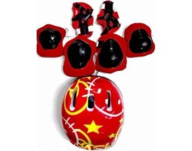 Resim Scooter Bisiklet Kaykay Paten Kask Dizlik Dirseklik Koruma Seti Kırmızı Yıldızlı 