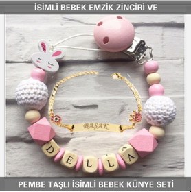 Resim Sahi Aksesuar İsimli Bebek Emzik Zinciri ve İsimli Bebek Künye Seti BEZYI318 Mavi 