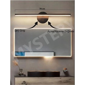 Resim LED Şarjlı Pilli Modern Tasarım Siyah Eskitme Gün Işığı Banyo - Mutfak - Salon-Ofis Flüt Aplik 