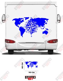 Resim STİCKERCI BEY DÜNYA HARİTASI PUSULA DESENLİ KARAVAN STİCKER KAPLAMA 