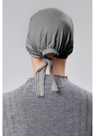Resim Sonbaharmoda Kadın Tesettür Likralı Penye Dikişsiz Kaymaz Düz Bağlamalı Bone Füme 
