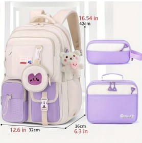 Resim Maxaccess Purple Three Parça Set Lise Sırt Çantası Seyahat Ve Kampüs İçin 15.6 Inç Laptop Çantası Mor 