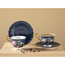 Resim Vanilla New Bone China 4 Parça 2 Kişilik Kahve Fıncan Takımı 90 ml Lacivert 