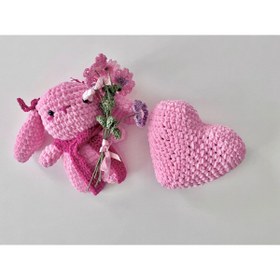 Resim HENERA Amigurumi Pembe Tavşan ve Kalp Yastık Seti - PEMBE-BEBEK HEDİYESİ - Sevgililer Günü - Doğum Günü 