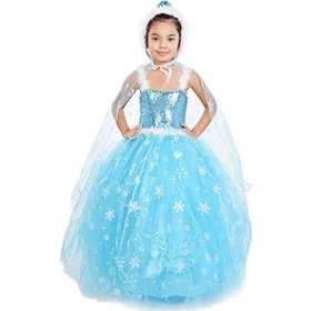 Resim Masho Kids Frozen Elsa Pelerinli Şapkalı Tarlatanlı Kostüm 6'Lı Set Askılı M 
