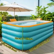 Resim 3.1 Metre Büyük Boy Katmanlı Şişme Havuz - 4 Kişilik, Mavi & Beyaz Dikdörtgen Tasarım, Pürüzsüz Yüzeyli PVC Güneşlik Malzeme, Teras, Plaj ve Açık Hava Su Sporları İçin Uygun, Hızlı Kurulum 