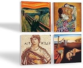 Resim Salvador Dalí Belleğin Azmi, Çığlık, Soteria Mozaiği, Gustav Klimt Aile Kucaklama Taş Bardak Altlığı Seti - 4 Parça - Dekoratif, Rustik, 10x10 cm, Kaydırmaz Tabanlı SC575 