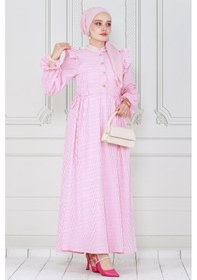 Resim Sevitli Pötükare Fırfır Detaylı Eda Elbise-pembe-4036-pembe Pembe 