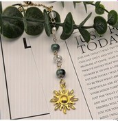 Resim Cloud011 Doğal Taş 8.5cm Otomobil Ayna Nazar Boncuğu - Zümrüt Yeşili Seramik Boncuklu 