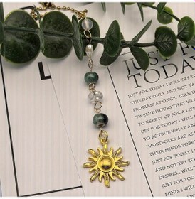 Resim Cloud011 Doğal Taş 8.5cm Otomobil Ayna Nazar Boncuğu - Zümrüt Yeşili Seramik Boncuklu 