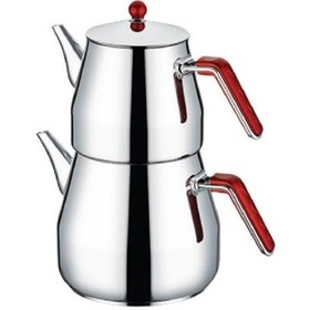 Resim Kahramanlar Prizma Orta Boy Çelik Çaydanlık Takımı-Kırmızı 