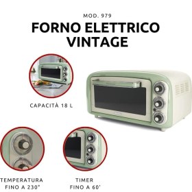 Resim Ariete Vintage Fırın Yeşil 0979/04 - Pizza Fırını, 1380 Watt, 18 Litre Kapasite, 3 Pişirme Fonksiyon 