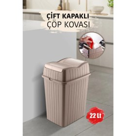 Resim 22L Çift Kapaklı Slim Dekoratif Çöp Kutusu, Ev, Ofis, Banyo, Mutfak Için 