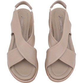 Resim Elit Koc25-62 Kadın Hakiki Deri Dolgu Topuk Sandalet Bej Bej 