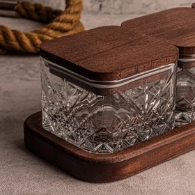 Resim Snippy Milla Kare 4 Parça Tepsili Ahşap Vakumlu Kapaklı Cam Kahvaltılık Çok Amaçlı Cam Çerezlik 230ML 