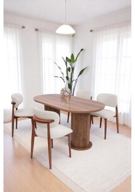 Resim Bohem Norte Lak Panel Sabit Yemek Masa Sandalye Takımı 90x160cm Ceviz 