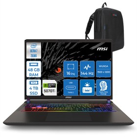 Resim Msı Vector 16 Hx Aı Intel Ultra 7 255HX Aı 48GB DDR5 4TB SSD 12GB/RTX5070TI/140W Freedos 16'' Fhd+ 144Hz Taşınabilir Bilgisayar 091XTRF16 