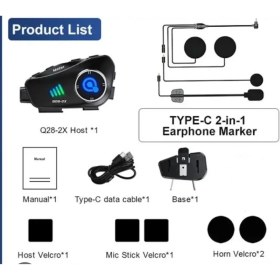 Resim Üreticiniz Ashwork Q28 2x 2 Eşleşmeli Motosiklet Kask Bluetooth Kulaklık 1080P Kamera Su Geçirmez Intercom 