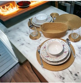 Resim Elisihediyem Amerikan Servis Supla+bardak Altlığı+ekmek Sepeti Bakır 