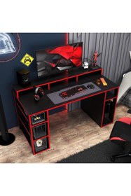 Resim Bimossa Dina Oyuncu Masası Siyah Kırmızı 140 Cm 