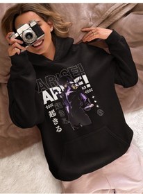 Resim Sevbano Solo Leveling Arise Baskılı Unisex Oversize Anime Karakter Hood Siyah 