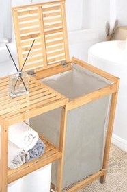 Resim Digithome Bambu 3 Raflı Kumaş Sepetli Banyo Düzenleyici Kirli Çamaşır Sepeti DB-0046 