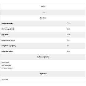 Resim Form Metal 53699 Transit 10 Kanal 12 Diş 10062102 Marş Dişlisi 