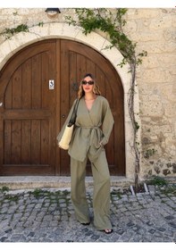 Resim Laluvia Haki Tek Düğmeli Kuşaklı Kimono Takım - 007 