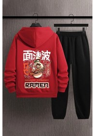Resim Unisex Ramen Baskılı Eşofman Takımı Kırmızı 