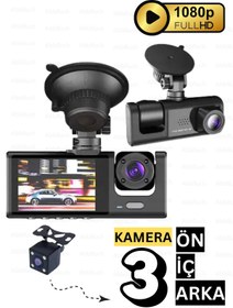 Resim Abbruch Araç Kamerası 3 Kameralı Ön İç Ve Arka Kamera Araç Kamerası HD 1080P Geri & Gece Görüş LCD Ekran 