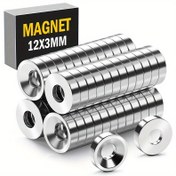 Resim 50 adet 12X3-4Mm Önceden Delinmiş Düzlem Manyetikleri - Ev Dekorasyonu ve İşaret Kurulumu için Uygun Disk Manyetikleri (Vidası Kolayca Vurmak) 