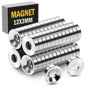Resim 50 adet 12X3-4Mm Önceden Delinmiş Düzlem Manyetikleri - Ev Dekorasyonu ve İşaret Kurulumu için Uygun Disk Manyetikleri (Vidası Kolayca Vurmak) 