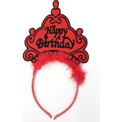 Resim Happy Birthday Neon Kırmızı Renk Doğum Günü Tacı 24X15 Cm 
