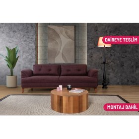 Resim Didar Üçlü Yataklı Kanepe Koyu Bordo Kazayağı 