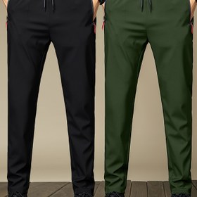 Resim 2 adet Erkek Yüksek Esneklikli Hızlı Kuruyan Spor Pantolonu - Düz Bacak 9/3 Çeyrek Uzunluklu Cep ile, Koşu, Spor Salonu, Yürüyüş ve Açık Hava Aktiviteleri için Nefes Alabilen Esnek Olmayan Kumaş - Siyah ve Zeytin Yeşili, Spor Salonu Pantolonu, Yürüyüş Giyim, Şık Spor Tasarımı, Nem Alabilen Kumaş 