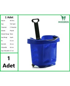 Resim Tekerlekli Plastik Market Alışveriş El Sepeti 40 Litre Mavi 1 Adet 