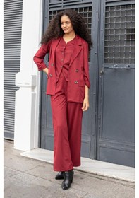 Resim Kadın Süet Dokulu Kumaş Yakalı Capri Kol Cep Kapaklı Blazer Ceket-bordo Bordo 