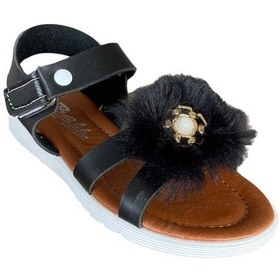 Resim Cırtlı Peluş Fiyonklu Kız Çocuk Sandalet Siyah-siyah Siyah 