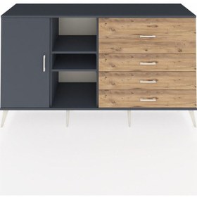 Resim Kronos Konsol 4 Raflı 4 Çekmeceli Tek Kapaklı 176x59x99 Antrasit-antrasit/çam Antrasıt/atlas Çam - Antrasıt 