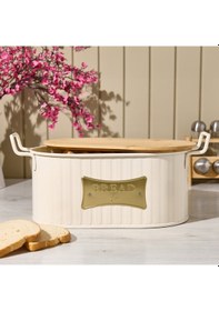 Resim Ahşap Kesme Tahtalı Ekmek Kutusu - Krem - 33 Cm Çok renkli 