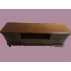 Resim Tv Sehpası Windovs Model Pencere Ahşap Kayın Torna Avangart Aslan Ayak Ceviz Renk 160 Cm El Yapımı 