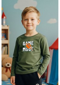Resim Fyk Kids Sıfır Yaka Game Mode Baskılı Erkek Çocuk Sweatshirt Haki Yeşil 