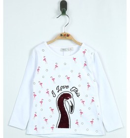 Resim Toontoy Kız Bebek Flamingo Nakışlı T-shirt Beyaz 