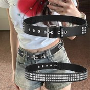 Resim Y2K Trendy Kare Boncuk Çift Öğrenci Çok Yönlü Kemer INS Punk Tarzı Dokuma Nokta Kot Bel Kemer 