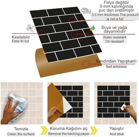 Resim Tink Kendinden Yapışkanlı Fayans Çıkartması, Duvar Zemin Kaplama, Fayans Kaplama Siyah Metro Desenli PVC Karo 30x30 cm (56 Adet / 5 m²) 