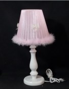 Resim TEKAY AYDINLATMA Pembe Peluş Tüylü Fiyonklu Çocuk Odası Yatak Odası Abajur 