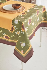 Resim Ays Home Yeşil Ayçiçeği Desen Kumaş Yemek Masası Örtüsü Ve Sarı Runner - 140x220 