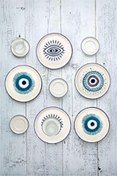 Resim Tuncel Store Kevin Seramik Hand Made 18 Parça 6 Kişilik Nazar Boncuklu Kahvaltı Ve Çay Seti 