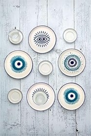 Resim Tuncel Store Kevin Seramik Hand Made 18 Parça 6 Kişilik Nazar Boncuklu Kahvaltı Ve Çay Seti 